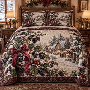 Holiday Blackberry Christmas 3-Piece Quilted Bedding Set