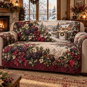 Holiday Blackberry Christmas Quilted Sofa Cover