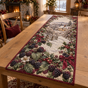 Holiday Blackberry Christmas Quilted Table Runner