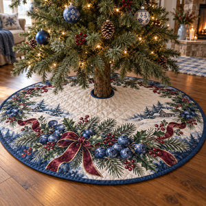 Holiday Blueberry Quilted Christmas Tree Skirt