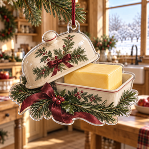 Holiday Butter Dish Acrylic Christmas Ornament