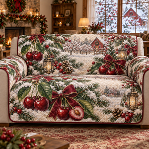Holiday Cherry Christmas Quilted Sofa Cover