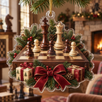 Holiday Chess Acrylic Christmas Ornament — digital product visualization