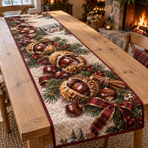 Holiday Chestnut Christmas Quilted Table Runner
