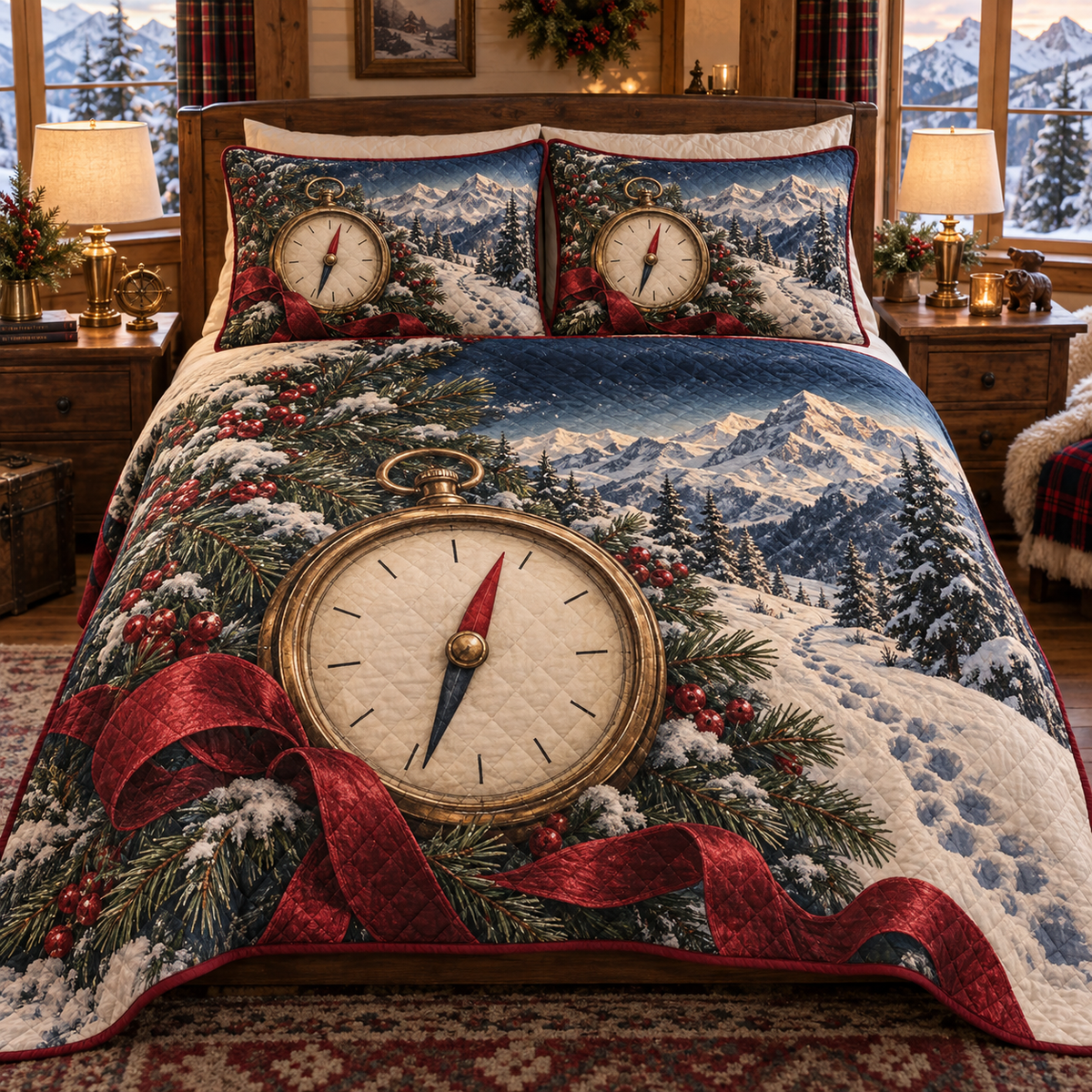 Holiday Compass Christmas 3-Piece Quilted Bedding Set — digital product visualization