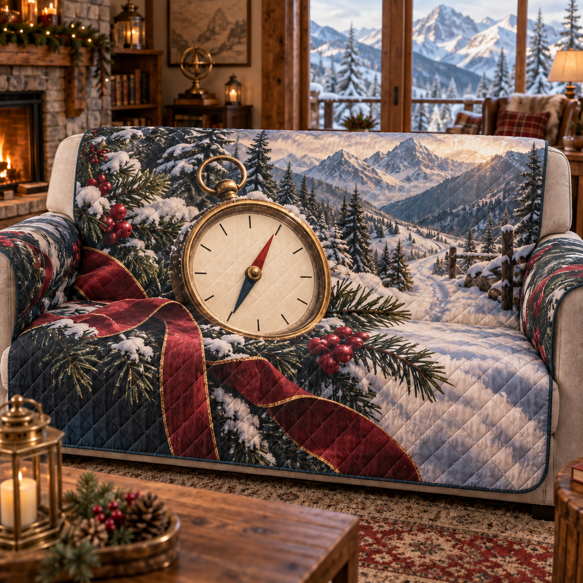 Holiday Compass Christmas Quilted Sofa Cover — digital product visualization