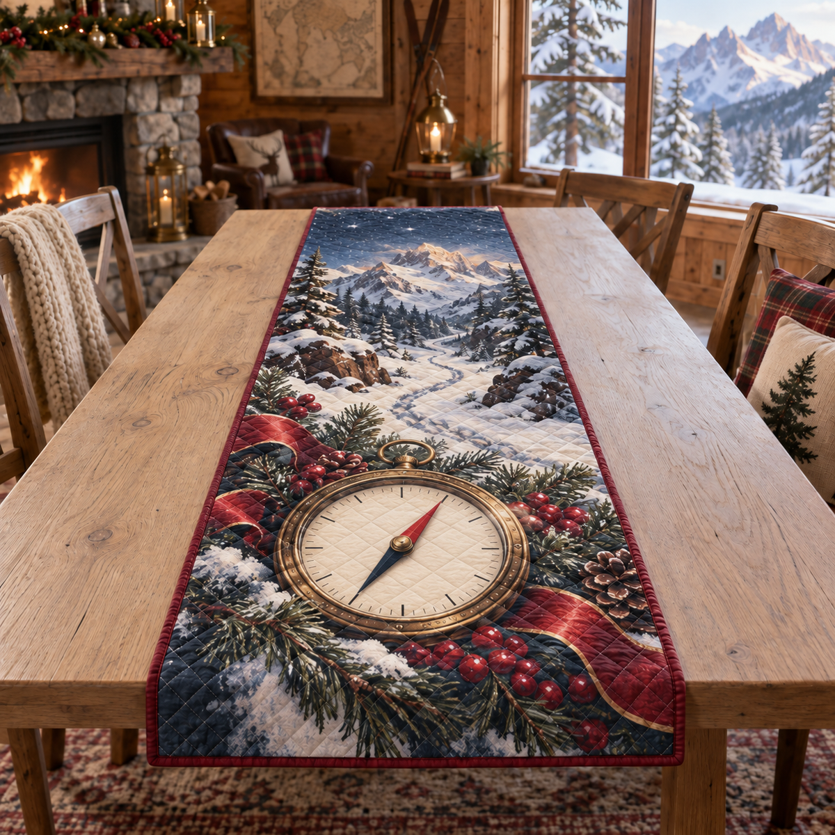 Holiday Compass Christmas Quilted Table Runner — digital product visualization