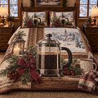 Holiday French Press Christmas 3-Piece Quilted Bedding Set — digital product visualization
