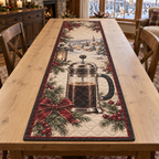 Holiday French Press Christmas Quilted Table Runner — digital product visualization