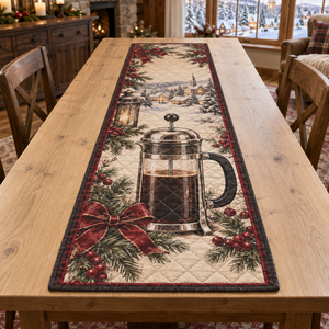 Holiday French Press Christmas Quilted Table Runner