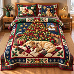 Holiday Golden quilted 3-piece bedding set on a made bed in a winter-styled bedroom