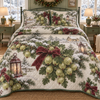 Holiday Gooseberry Christmas 3-Piece Quilted Bedding Set — digital product visualization