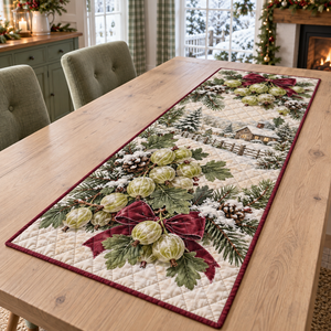Holiday Gooseberry Christmas Quilted Table Runner