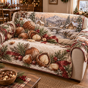 Holiday Hazelnut Christmas Quilted Sofa Cover