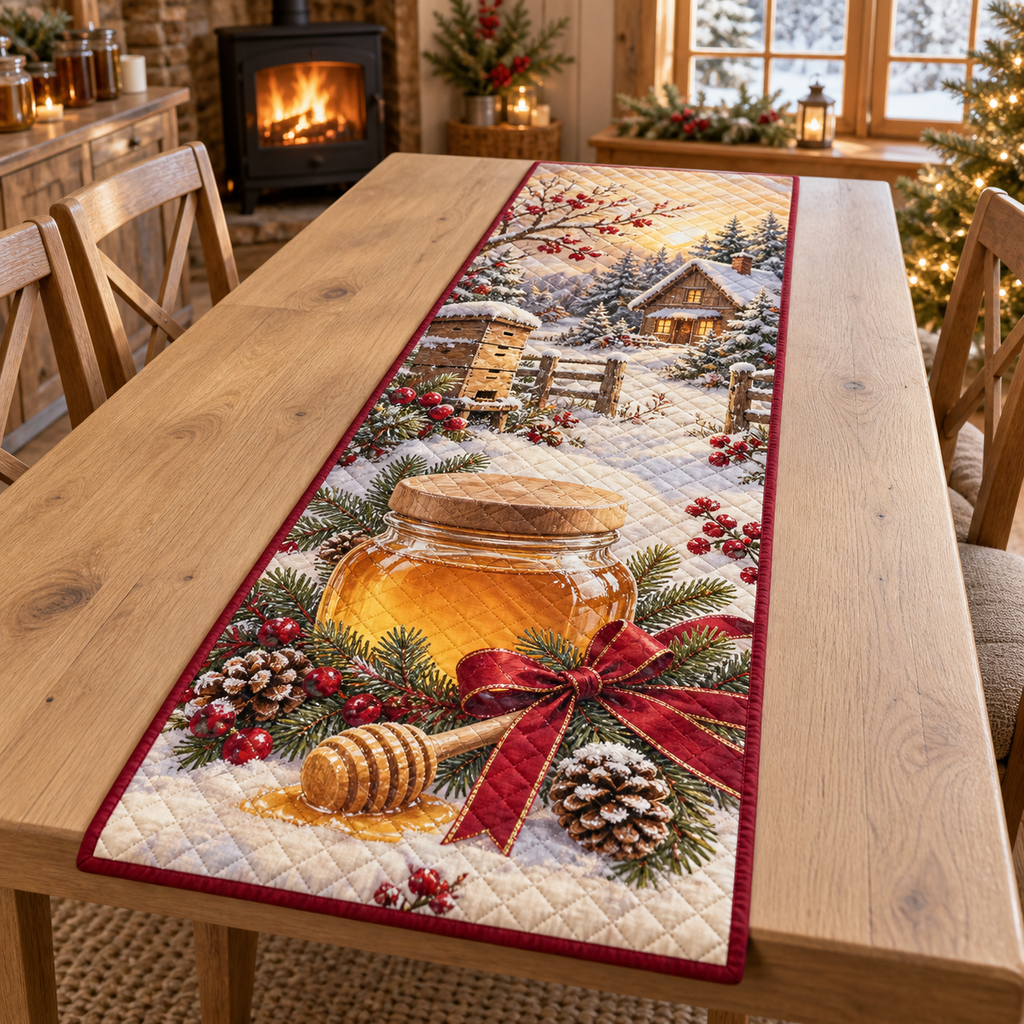 Holiday Honey Jar Christmas Quilted Table Runner — digital product visualization