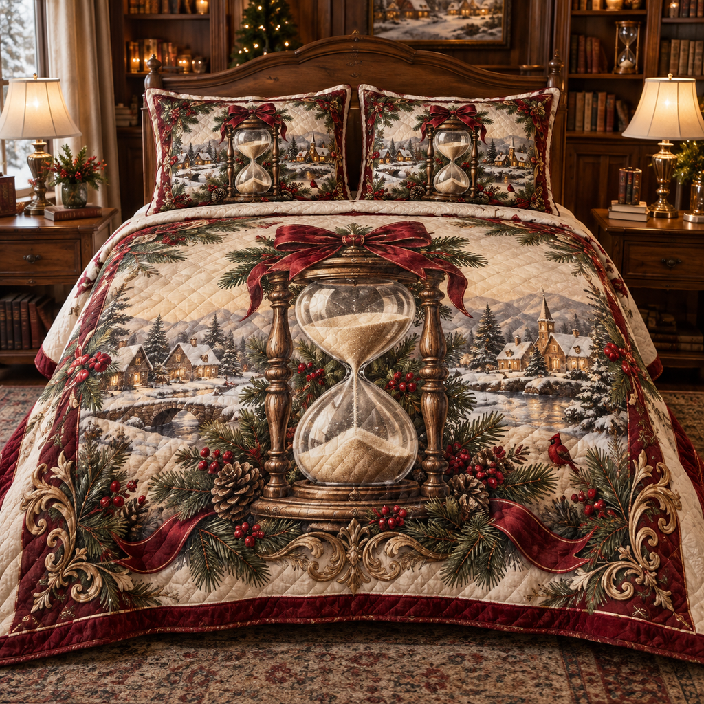 Holiday Hourglass Christmas 3-Piece Quilted Bedding Set — digital product visualization