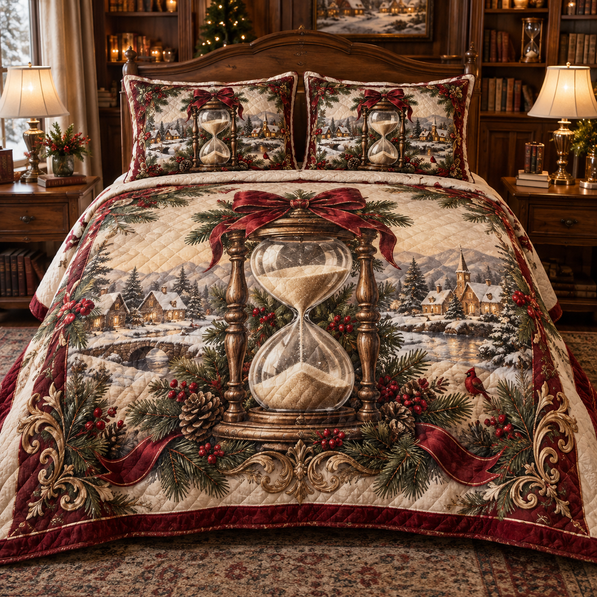 Holiday Hourglass Christmas 3-Piece Quilted Bedding Set — digital product visualization