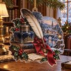 Holiday Inkwell Acrylic Christmas Ornament — digital product visualization