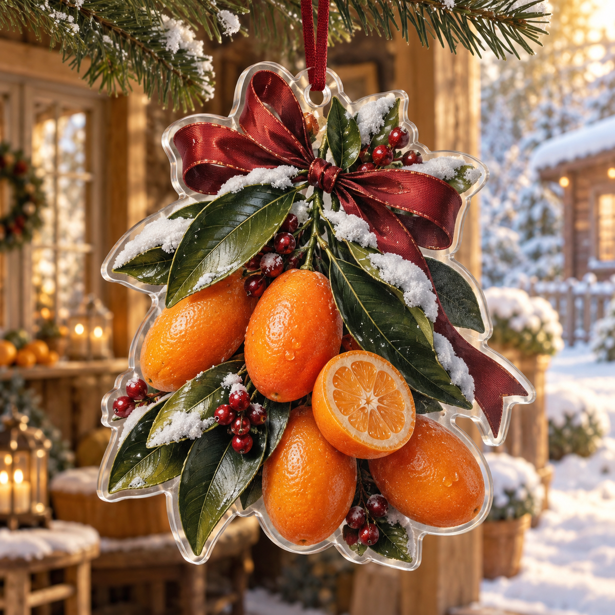 Holiday Kumquat Acrylic Christmas Ornament — digital product visualization
