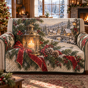 Holiday Lantern Christmas Quilted Sofa Cover