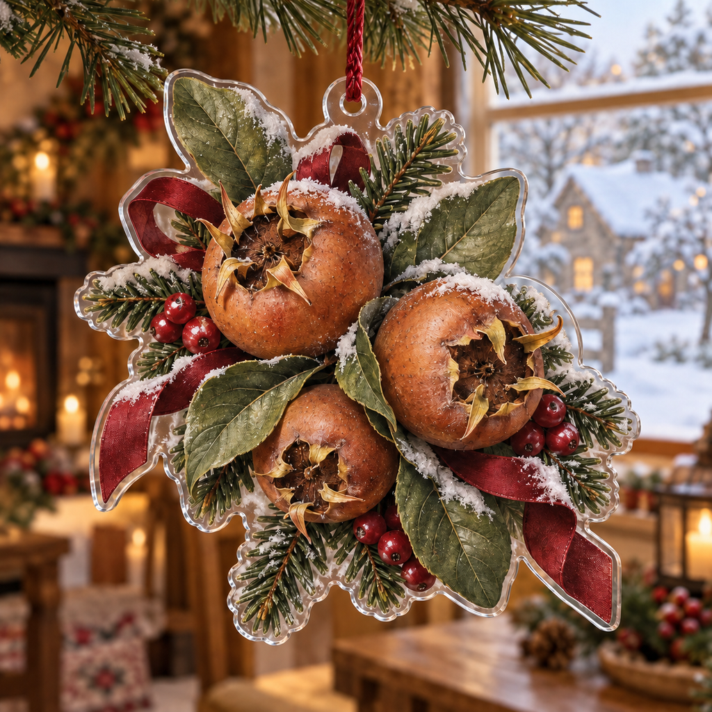 Holiday Medlar Acrylic Christmas Ornament — digital product visualization