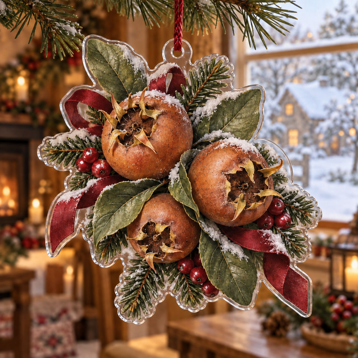 Holiday Medlar Acrylic Christmas Ornament — digital product visualization