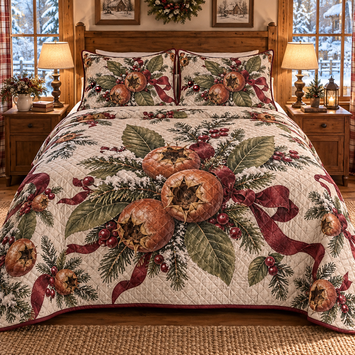 Holiday Medlar Christmas 3-Piece Quilted Bedding Set — digital product visualization