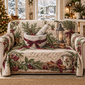 Holiday Mortar and Pestle Christmas Quilted Sofa Cover