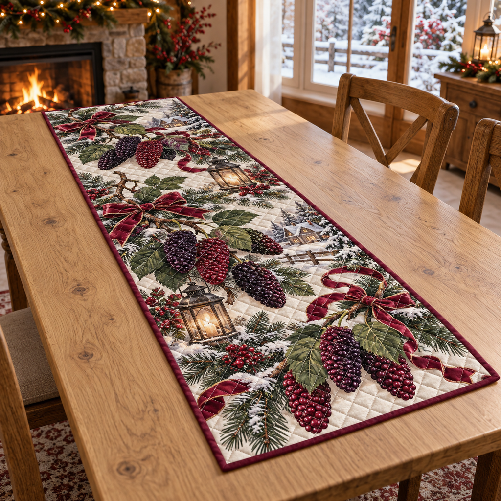 Holiday Mulberry Christmas Quilted Table Runner — digital product visualization