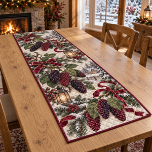 Holiday Mulberry Christmas Quilted Table Runner