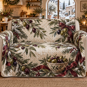 Holiday Olive Christmas Quilted Sofa Cover