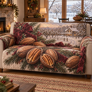 Holiday Pecan Christmas Quilted Sofa Cover