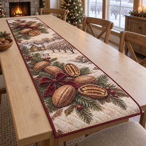 Holiday Pecan Christmas Quilted Table Runner