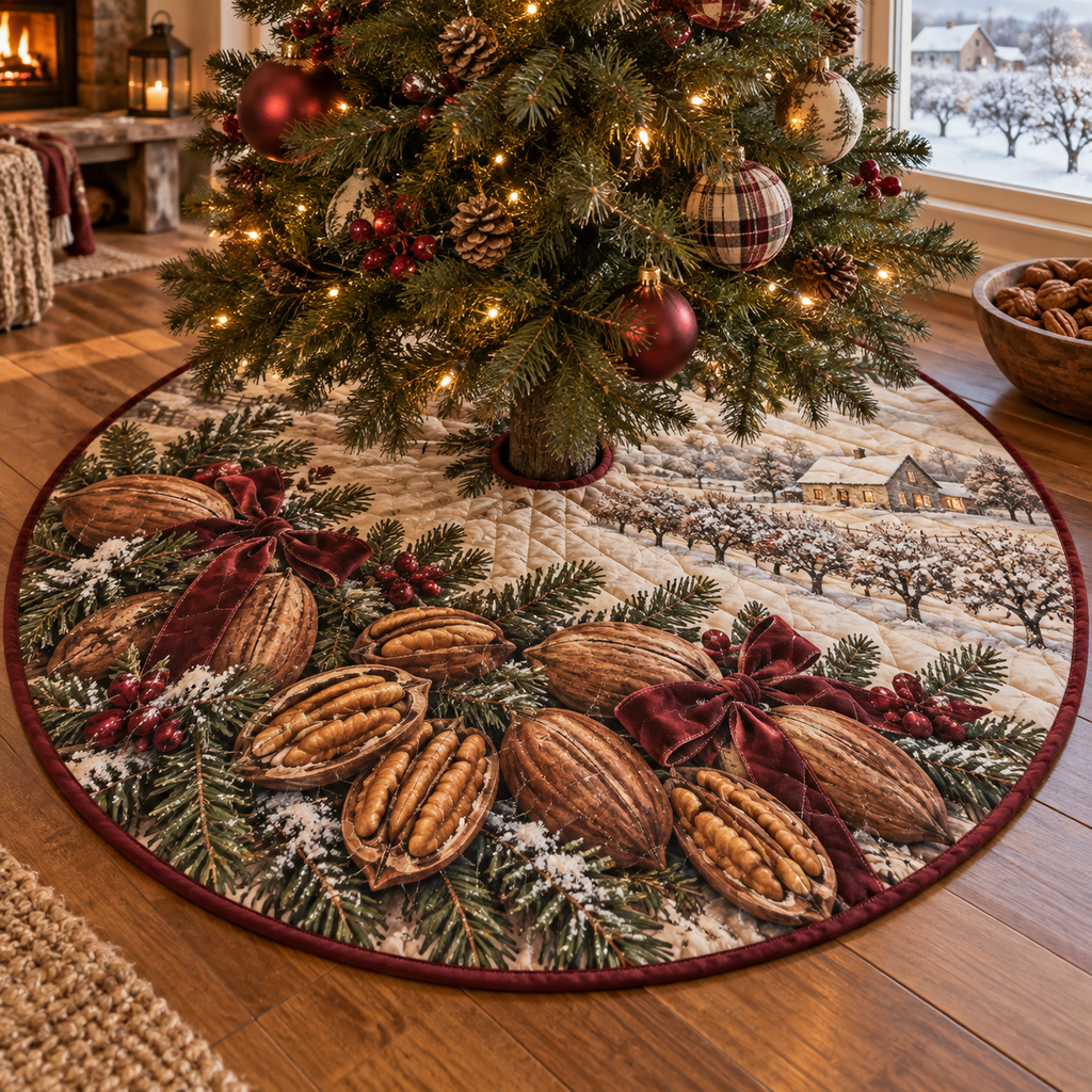 Holiday Pecan Quilted Christmas Tree Skirt — digital product visualization