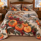 Holiday Persimmon Christmas 3-Piece Quilted Bedding Set — digital product visualization