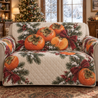 Holiday Persimmon Christmas Quilted Sofa Cover — digital product visualization