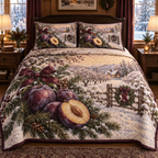 Holiday Plum Christmas 3-Piece Quilted Bedding Set — digital product visualization