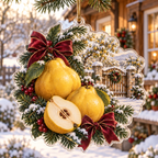 Holiday Quince Acrylic Christmas Ornament — digital product visualization