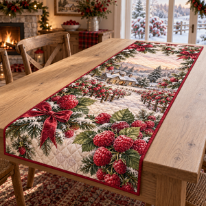 Holiday Raspberry Christmas Quilted Table Runner