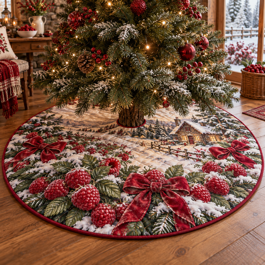Holiday Raspberry Quilted Christmas Tree Skirt — digital product visualization