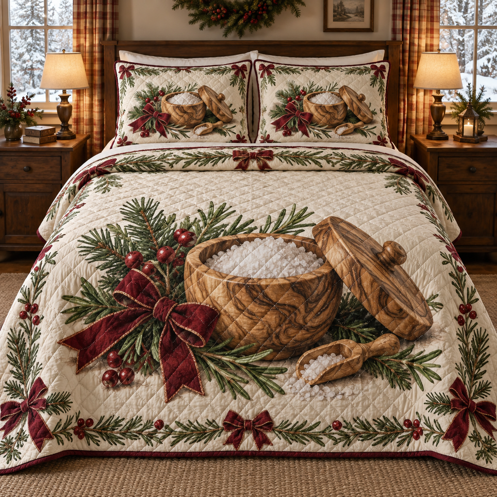 Holiday Salt Cellar Christmas 3-Piece Quilted Bedding Set — digital product visualization