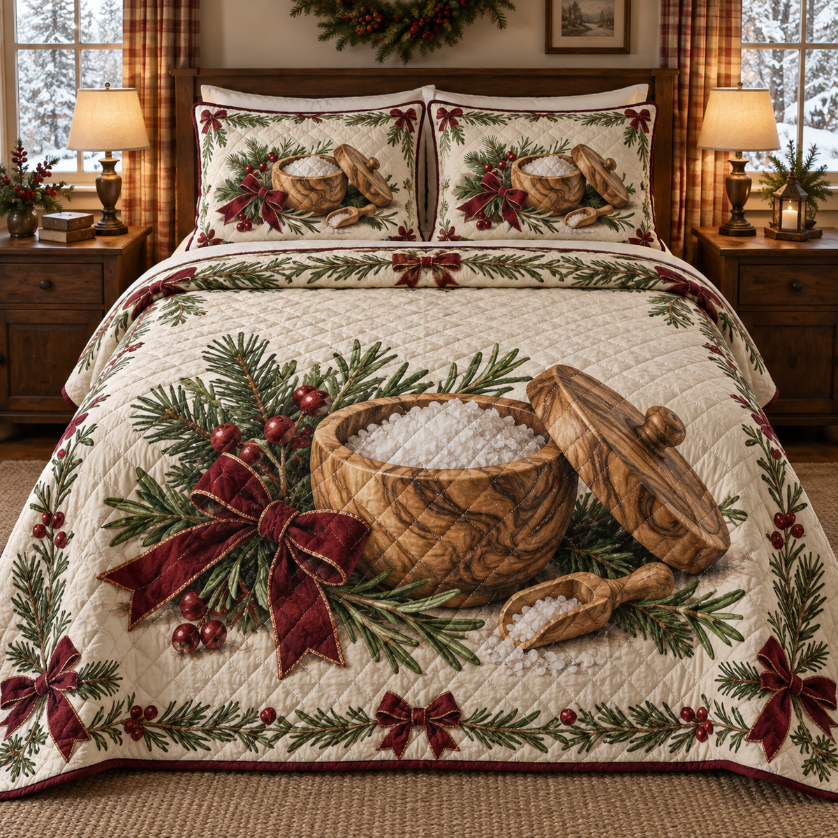 Holiday Salt Cellar Christmas 3-Piece Quilted Bedding Set — digital product visualization