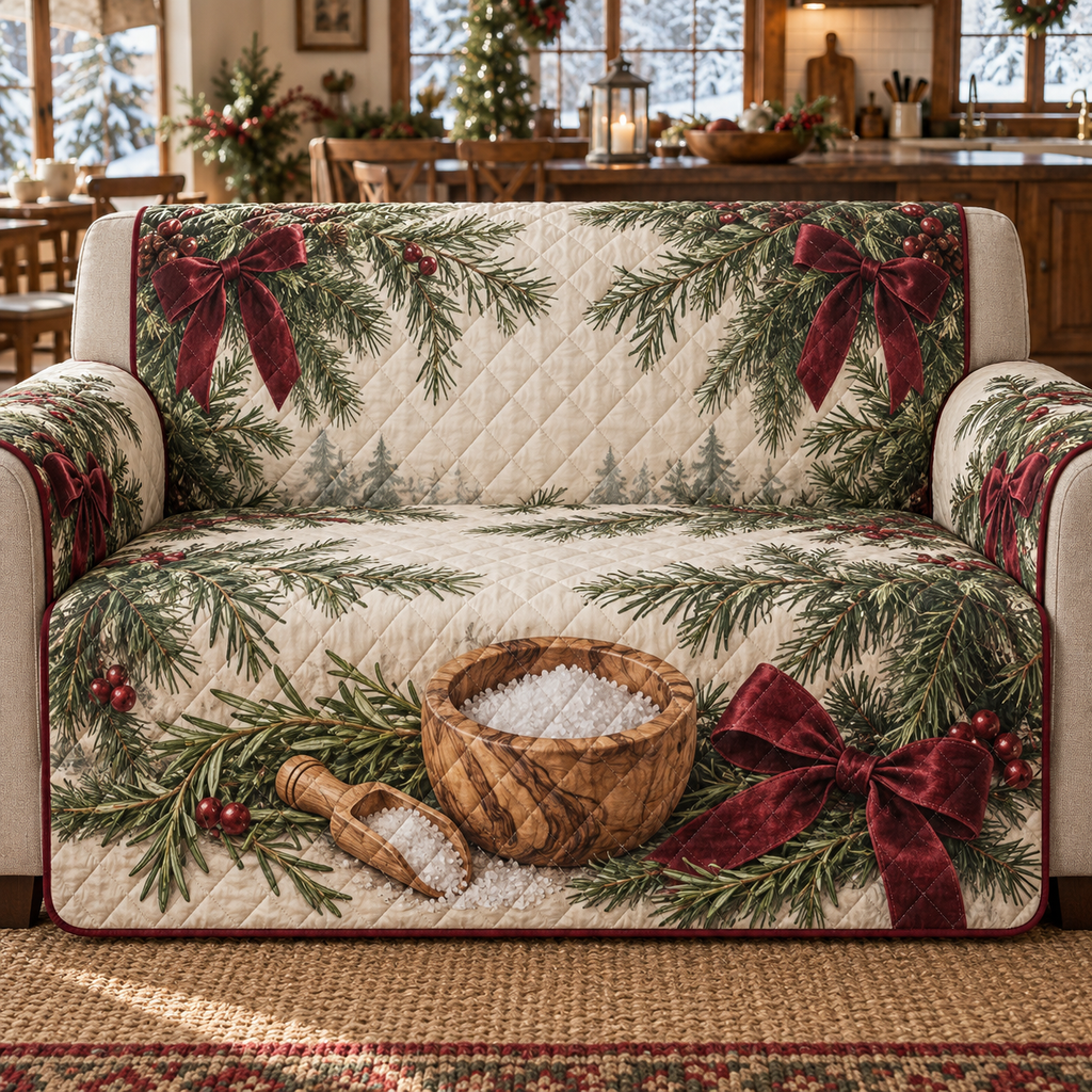 Holiday Salt Cellar Christmas Quilted Sofa Cover — digital product visualization