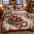 Holiday Sled Christmas 3-Piece Quilted Bedding Set — digital product visualization