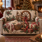 Holiday Spinning Wheel Christmas Quilted Sofa Cover — digital product visualization