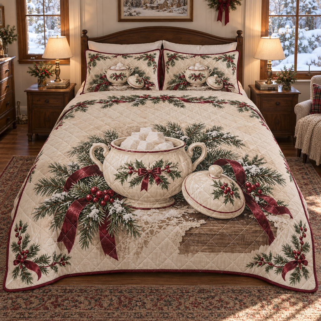 Holiday Sugar Bowl Christmas 3-Piece Quilted Bedding Set — digital product visualization