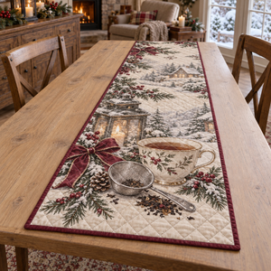 Holiday Tea Strainer Christmas Quilted Table Runner