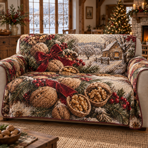 Holiday Walnut Christmas Quilted Sofa Cover