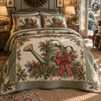 Holiday Watering Can Christmas 3-Piece Quilted Bedding Set — digital product visualization