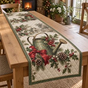 Holiday Watering Can Christmas Quilted Table Runner